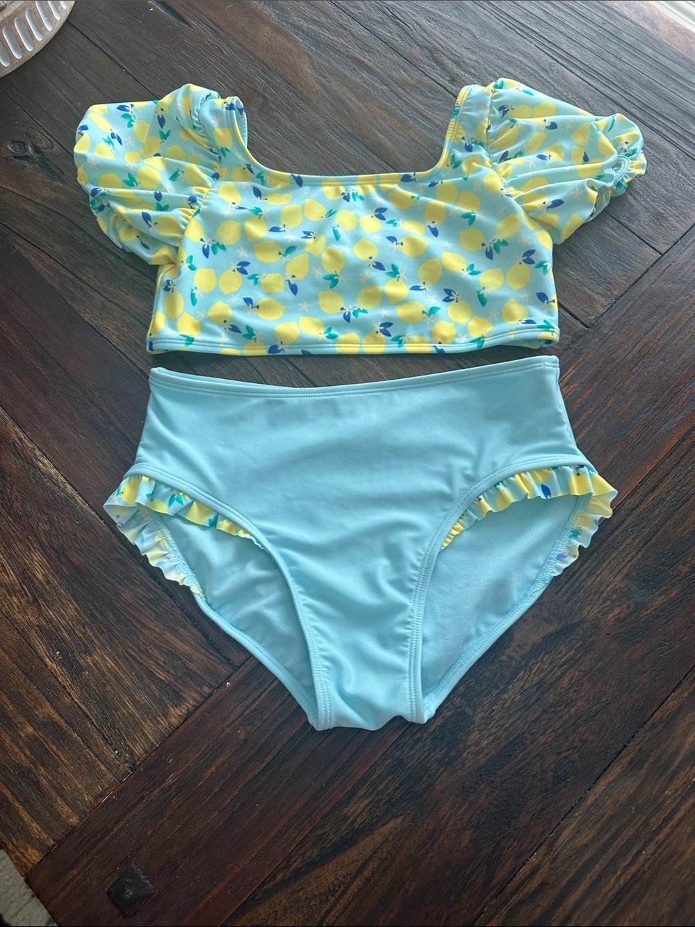 Cat & Jack Lemon Print Two-Piece Swim Set - Light Blue & Yellow